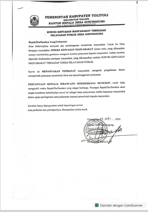 SURVEI KEPUASAN MASYARAKAT TERHADAP PELAYANAN PUBLIK DESA GINUNGGUNG